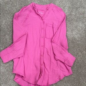 Aerie Vibrant Pink Button-Down Shirt